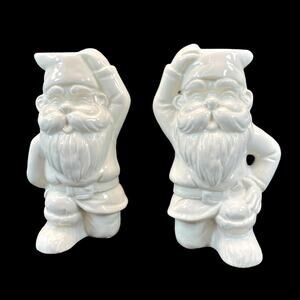 VTG Nancy Lopez 1979 White Santa Elf Gnome Candle Stick Holders Set Lot of 2